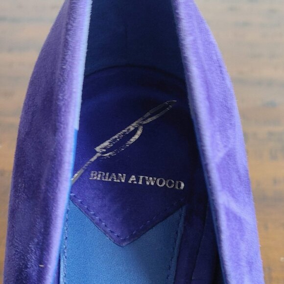 Brian Atwood Blue Suede Colorblock Fontanne Platform Pumps 7.5 Gold aqua green - Picture 7 of 11